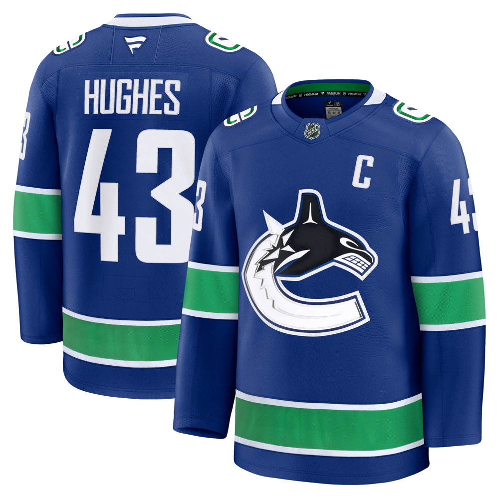 FANATICS VANCOUVER CANUCKS QUINN HUGHES PREMIUM ADULT HOME JERSEY