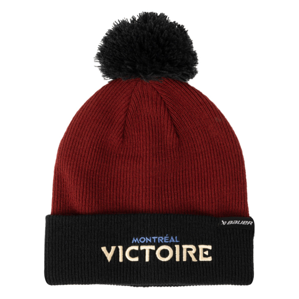 BAUER MONTREAL VICTOIRE ADULT POM KNIT DARK RED BEANIE