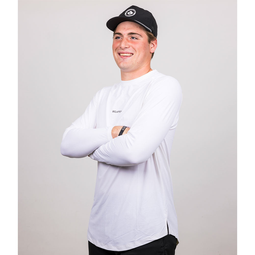 BCLUTCH PERFORMANCE WHITE LONG SLEEVE WORKOUT SHIRT
