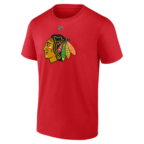 FANATICS CHICAGO BLACKHAWKS CONNOR BEDARD AUTHENTIC STACK PLAYER NAME AND NUMBER T SHIRT