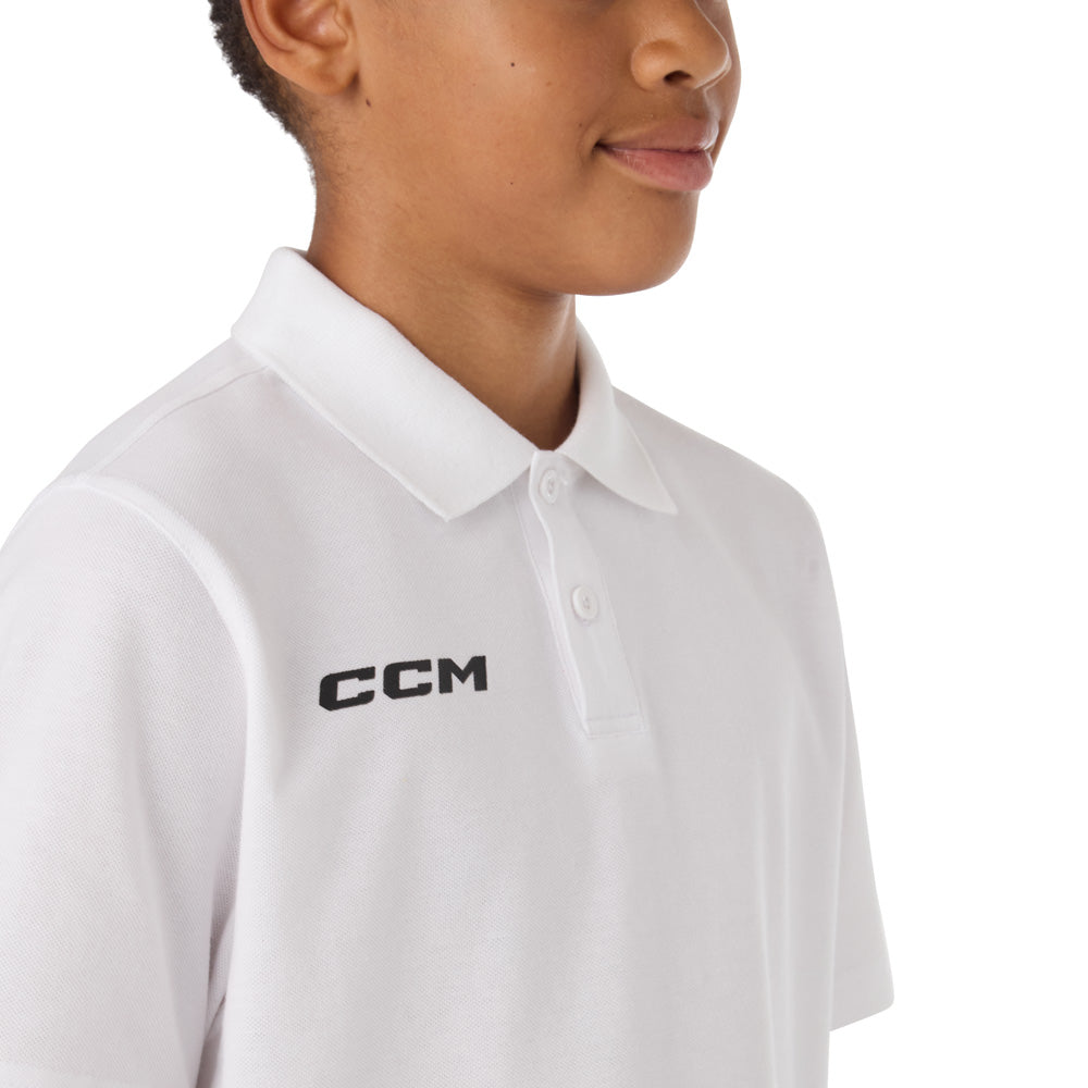 CCM Team Youth White Polo Shirt
