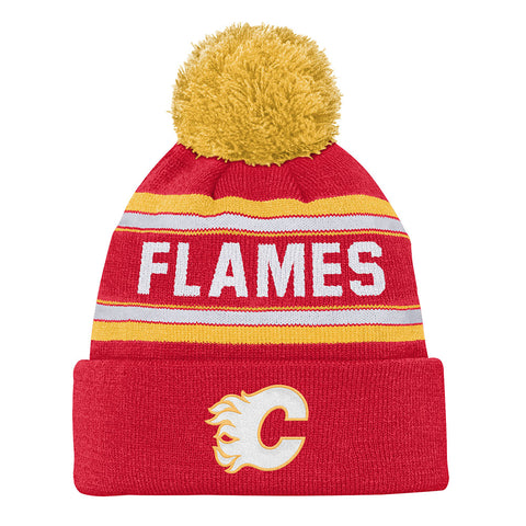 OUTERSTUFF CALGARY FLAMES YOUTH JACQUARD CUFFED KNIT WITH POM TOQUE