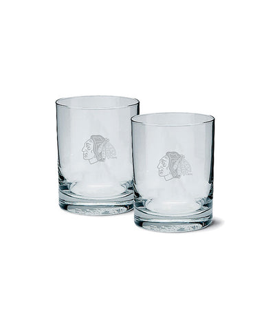 CHICAGO BLACKHAWKS ETCHED ROCK GLASS 2 PACK