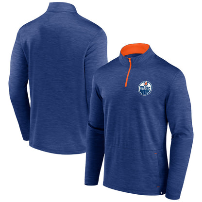 Edmonton Oilers Hard Check Quarter Zip Mock Neck Blue Cobalt