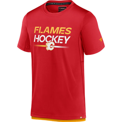 CALGARY FLAMES FANATICS MENS PRO TECH SHORT SLEEVE T SHIRT