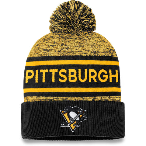 FANATICS PITTSBURGH PENGUINS ADULT AUTHENTIC PRO HEATHERED CUFFED POM TOQUE