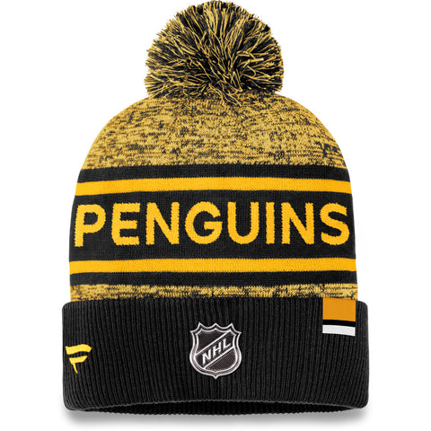 FANATICS PITTSBURGH PENGUINS ADULT AUTHENTIC PRO HEATHERED CUFFED POM TOQUE