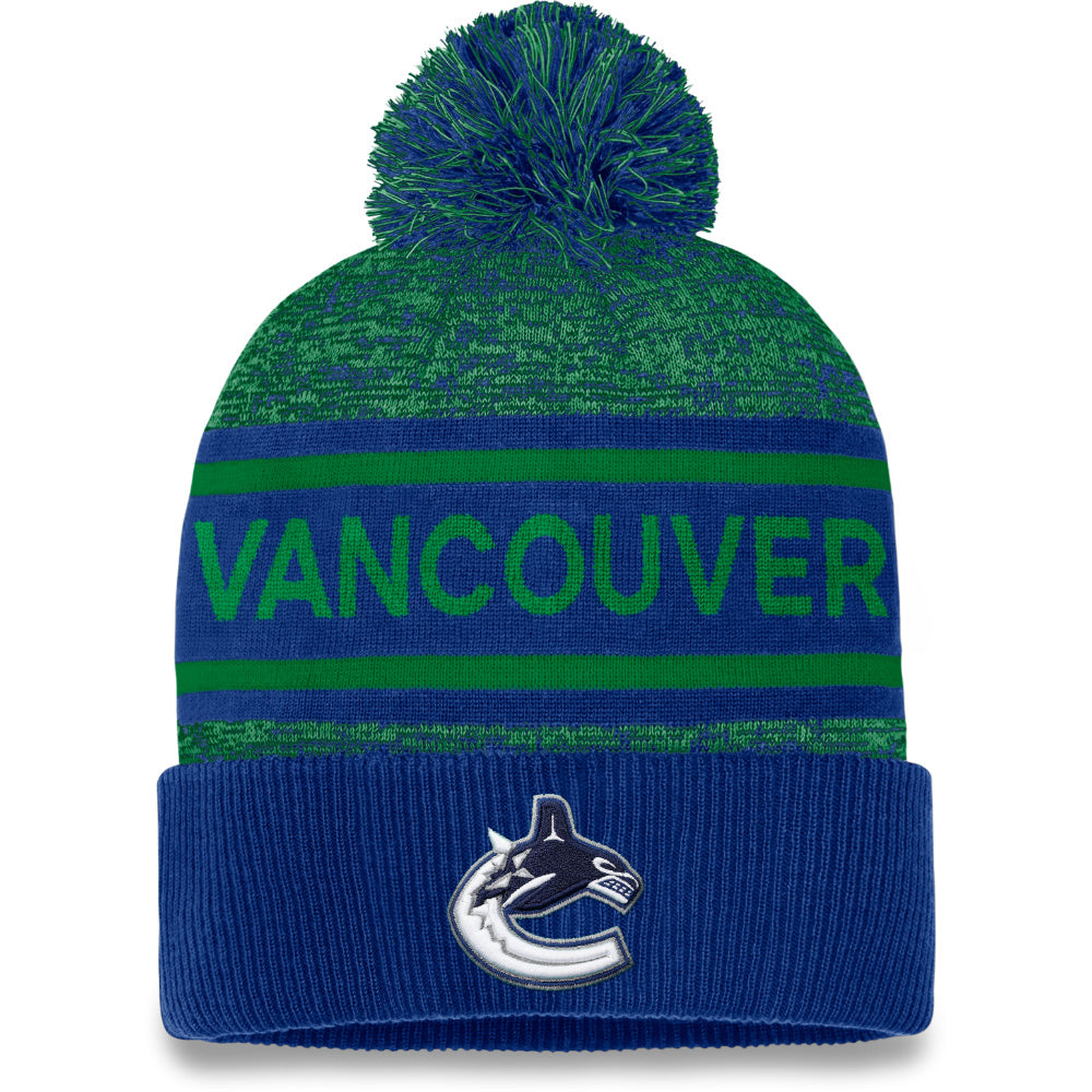 FANATICS VANCOUVER CANUCKS AUTHENTIC PRO HEATHERED CUFFED POM TOQUE