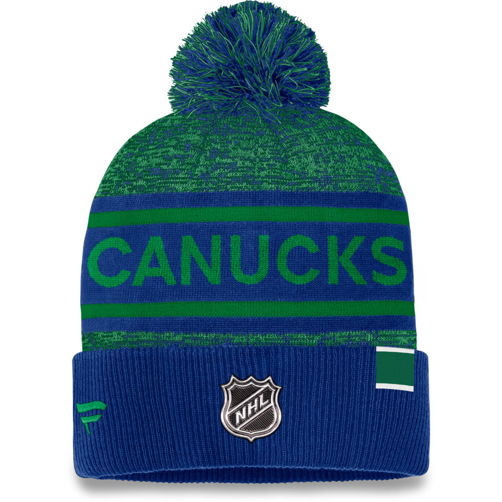 FANATICS VANCOUVER CANUCKS AUTHENTIC PRO HEATHERED CUFFED POM TOQUE