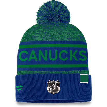 FANATICS VANCOUVER CANUCKS AUTHENTIC PRO HEATHERED CUFFED POM TOQUE