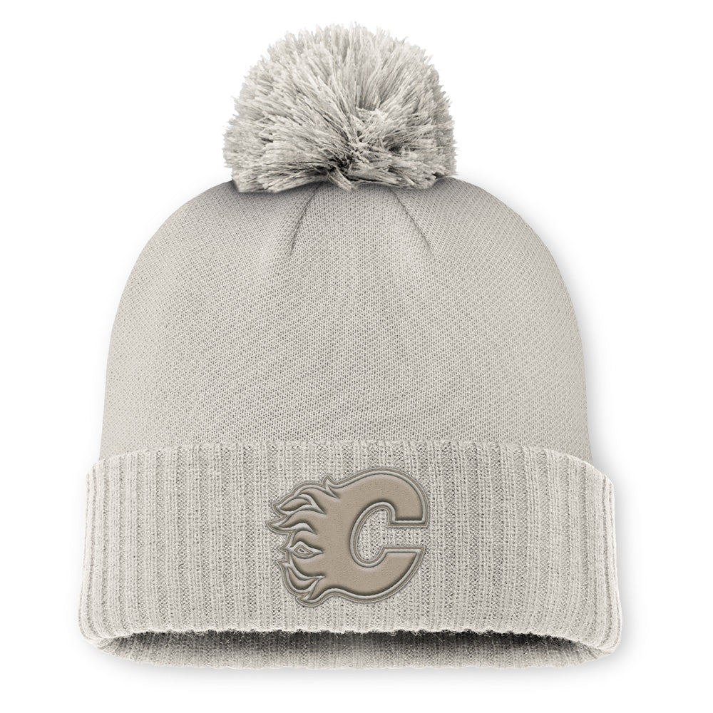 Calgary Flames Acrylic Cuffed Beanie With Pompom