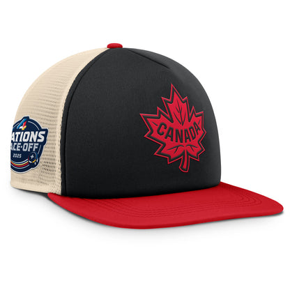 FANATICS 4 NATIONS FACEOFF TEAM CANADA 5 PANEL STRUCTURED FOAM FRONT MESH ADULT BLACK HAT
