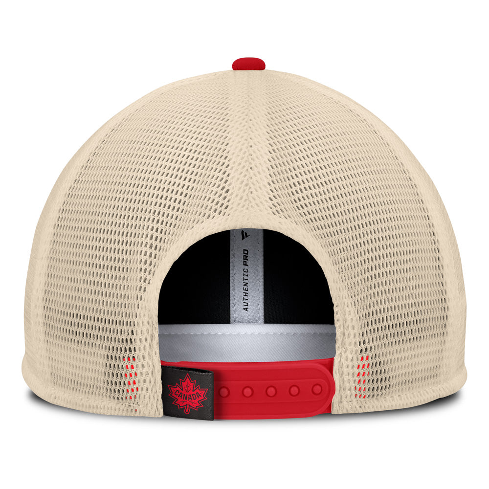 FANATICS 4 NATIONS FACEOFF TEAM CANADA 5 PANEL STRUCTURED FOAM FRONT MESH ADULT BLACK HAT
