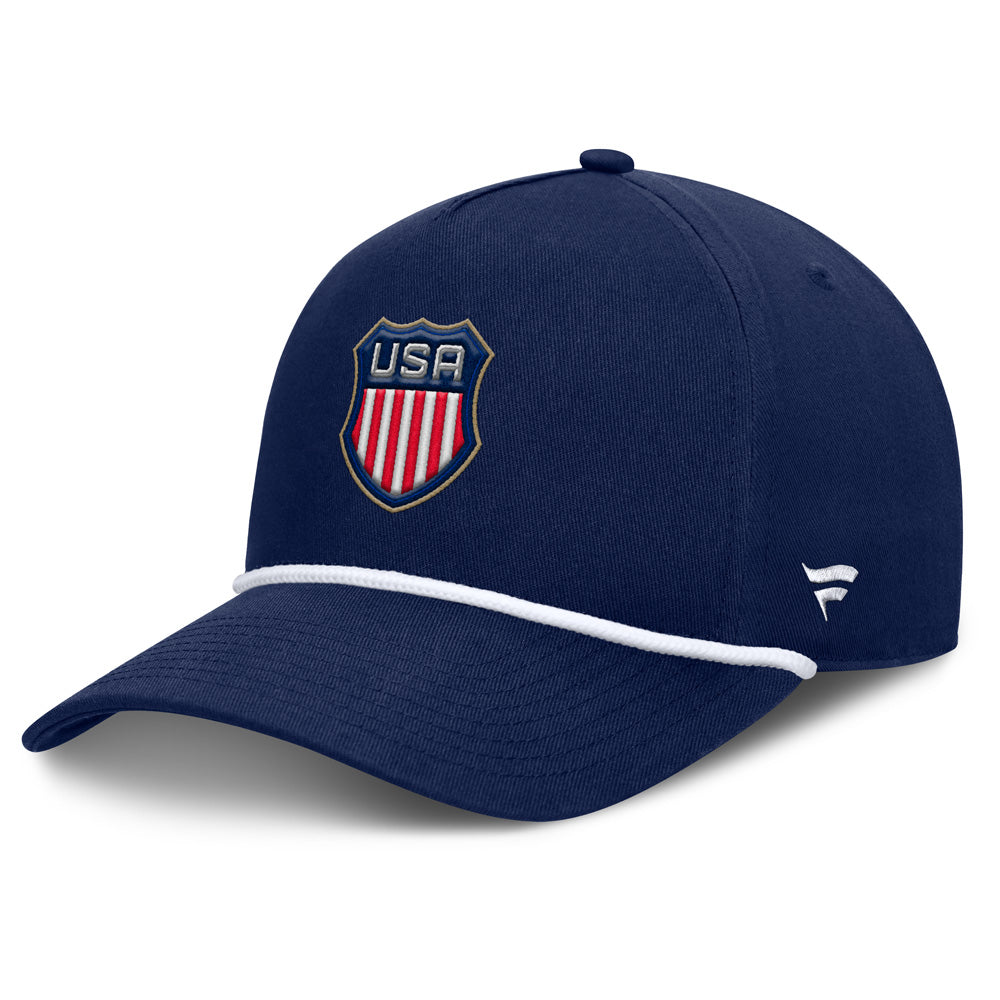 FANATICS 4 NATIONS FACEOFF TEAM USA PINCH PANEL A-FRAME ADULT NAVY ADJUSTABLE HAT