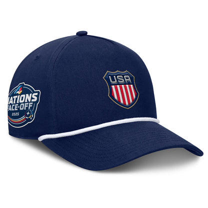 FANATICS 4 NATIONS FACEOFF TEAM USA PINCH PANEL A-FRAME ADULT NAVY ADJUSTABLE HAT