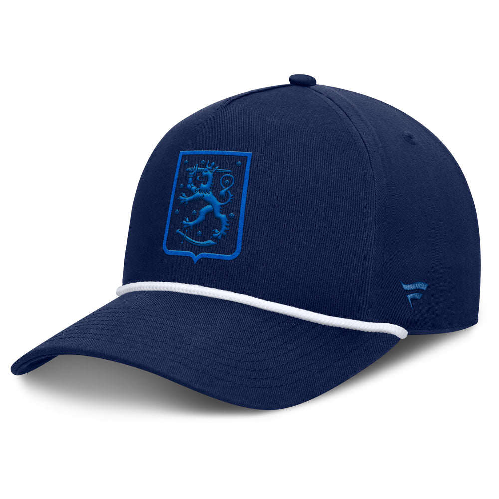 FANATICS 4 NATIONS FACEOFF TEAM FINLAND PINCH PANEL A-FRAME ADULT NAVY ADJUSTABLE HAT
