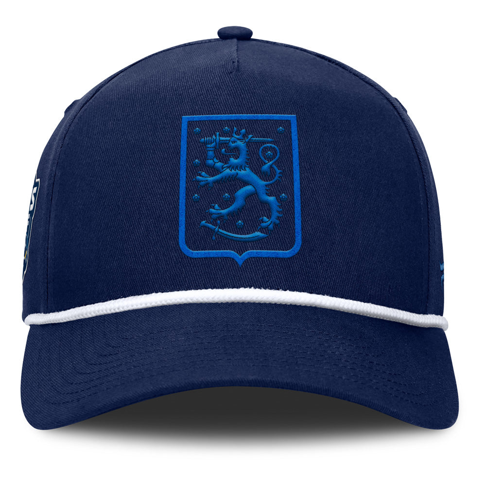FANATICS 4 NATIONS FACEOFF TEAM FINLAND PINCH PANEL A-FRAME ADULT NAVY ADJUSTABLE HAT