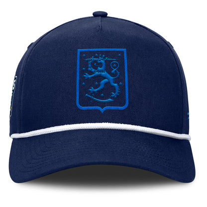 FANATICS 4 NATIONS FACEOFF TEAM FINLAND PINCH PANEL A-FRAME ADULT NAVY ADJUSTABLE HAT