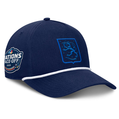 FANATICS 4 NATIONS FACEOFF TEAM FINLAND PINCH PANEL A-FRAME ADULT NAVY ADJUSTABLE HAT
