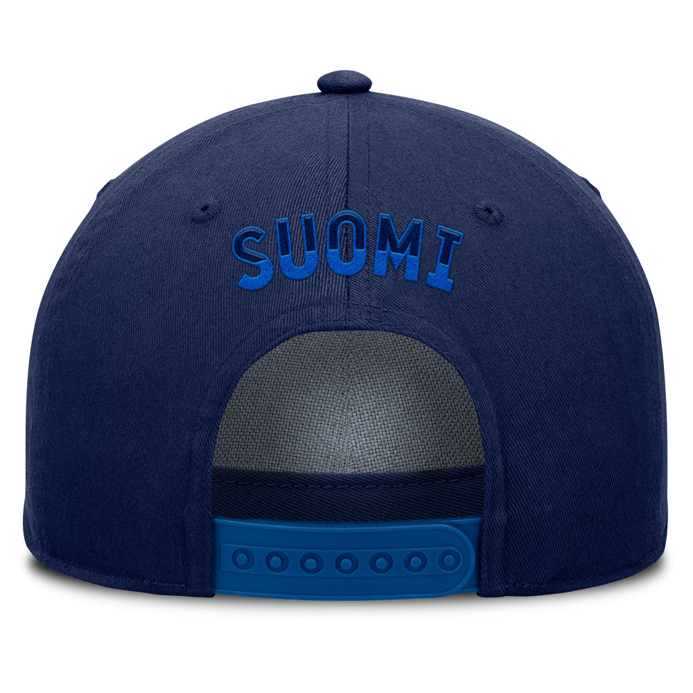 FANATICS 4 NATIONS FACEOFF TEAM FINLAND PINCH PANEL A-FRAME ADULT NAVY ADJUSTABLE HAT
