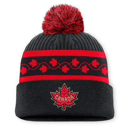 FANATICS 4 NATIONS FACEOFF TEAM CANADA TEAM 11 ARCYLIC CUFFED POM ADULT BLACK BEANIE