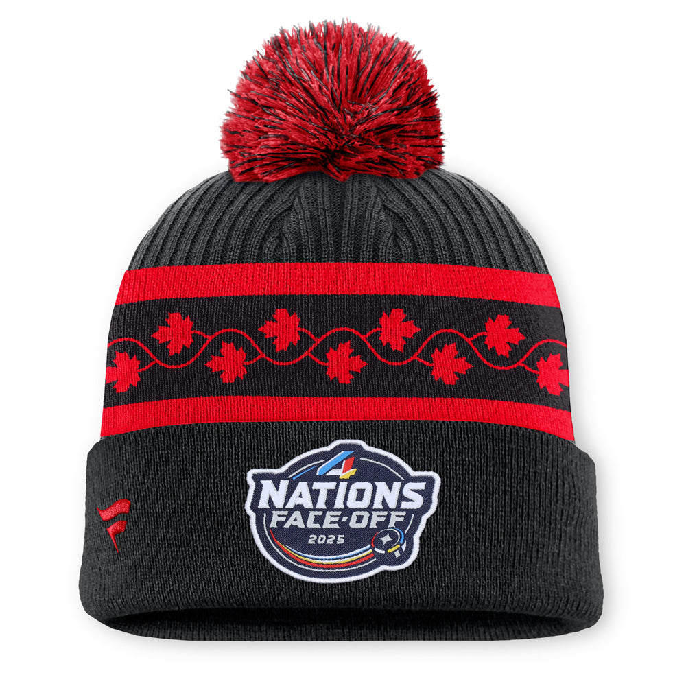 FANATICS 4 NATIONS FACEOFF TEAM CANADA TEAM 11 ARCYLIC CUFFED POM ADULT BLACK BEANIE