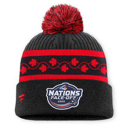 FANATICS 4 NATIONS FACEOFF TEAM CANADA TEAM 11 ARCYLIC CUFFED POM ADULT BLACK BEANIE