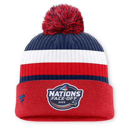 FANATICS 4 NATIONS FACEOFF TEAM USA TEAM 11 ARCYLIC CUFFED POM ADULT RED BEANIE