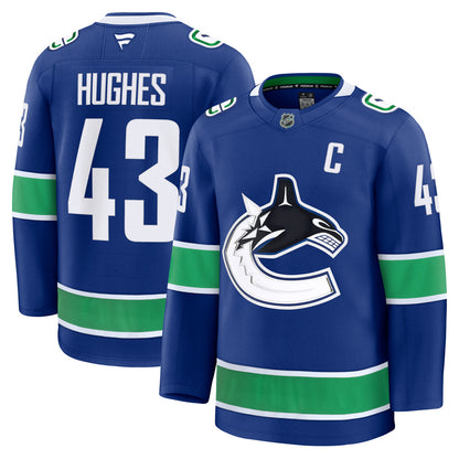 FANATICS VANCOUVER CANUCKS QUINN HUGHES PREMIUM ADULT HOME JERSEY