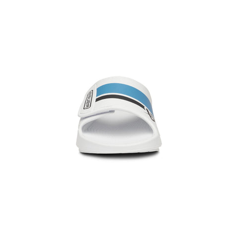BAUER OOFOS WHITE/BLUE SPORT FLEX SLIDES