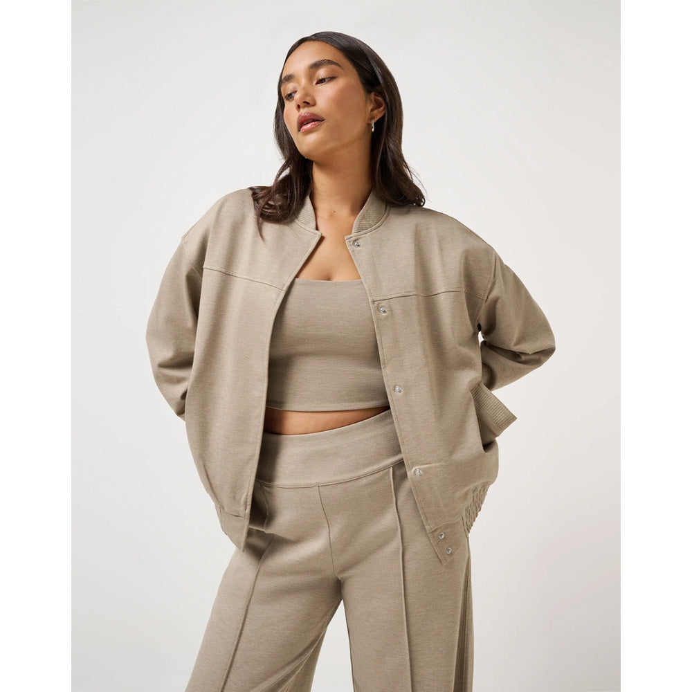 TravisMathew Ponte Women's Beige Bomber Jacket