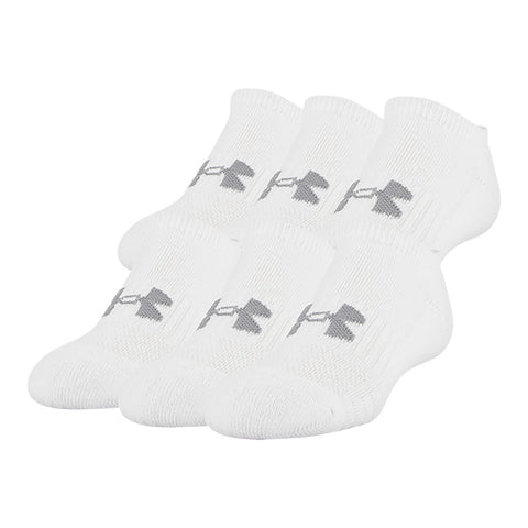 UNDER ARMOUR KIDS TRAINING COTTON NO SHOW WHITE SOCKS - 6 PACK