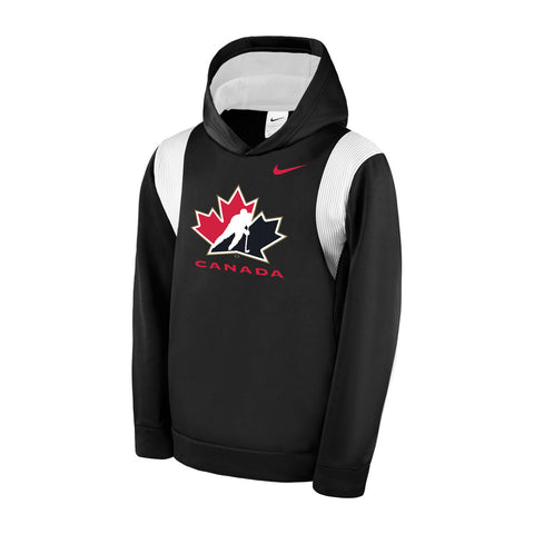 NIKE TEAM CANADA THERMA YOUTH BLACK PULLOVER HOODIE