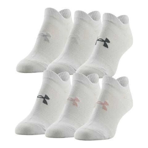 UNDER ARMOUR WOMEN'S ESSENTIAL 3.0 WHITE NO SHOW SOCKS - 6 PACK