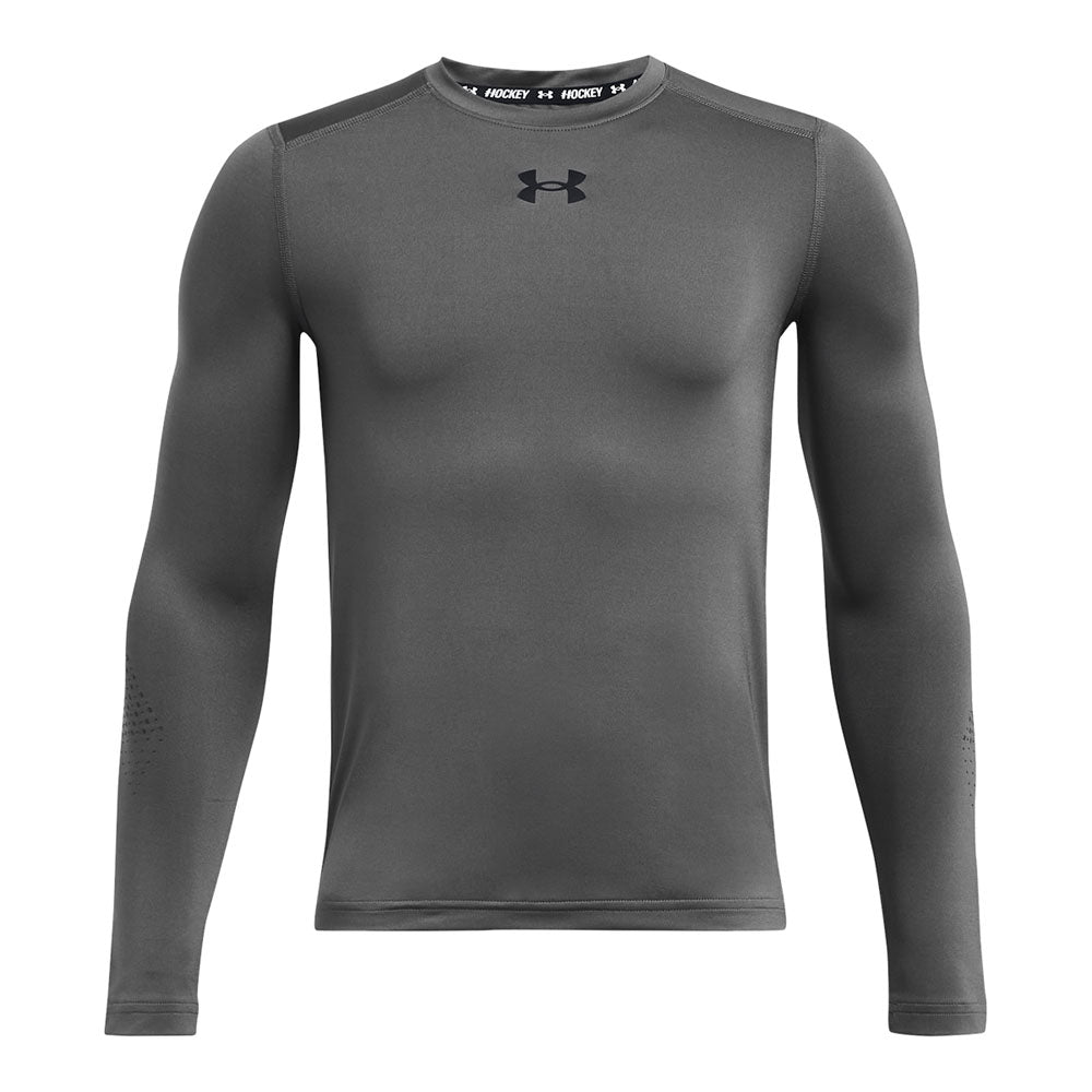 Under Armour Hockey Fitted Grippy Boy's Grey Long Sleeve Shirt