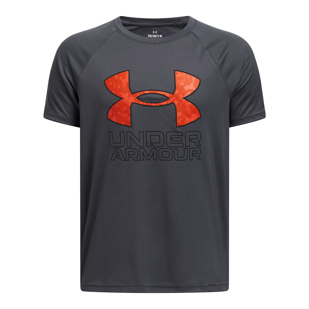 UNDER ARMOUR TECH HYBRID PRINT KID'S GREY T SHIRT