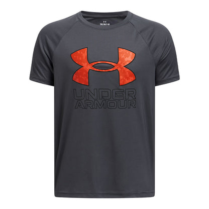 UNDER ARMOUR TECH HYBRID PRINT KID'S GREY T SHIRT