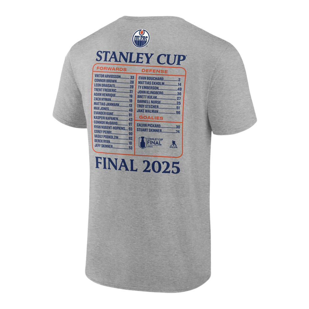 FANATICS EDMONTON OILERS 2025 STANLEY CUP FINAL ROSTER MEN'S GREY T SHIRT