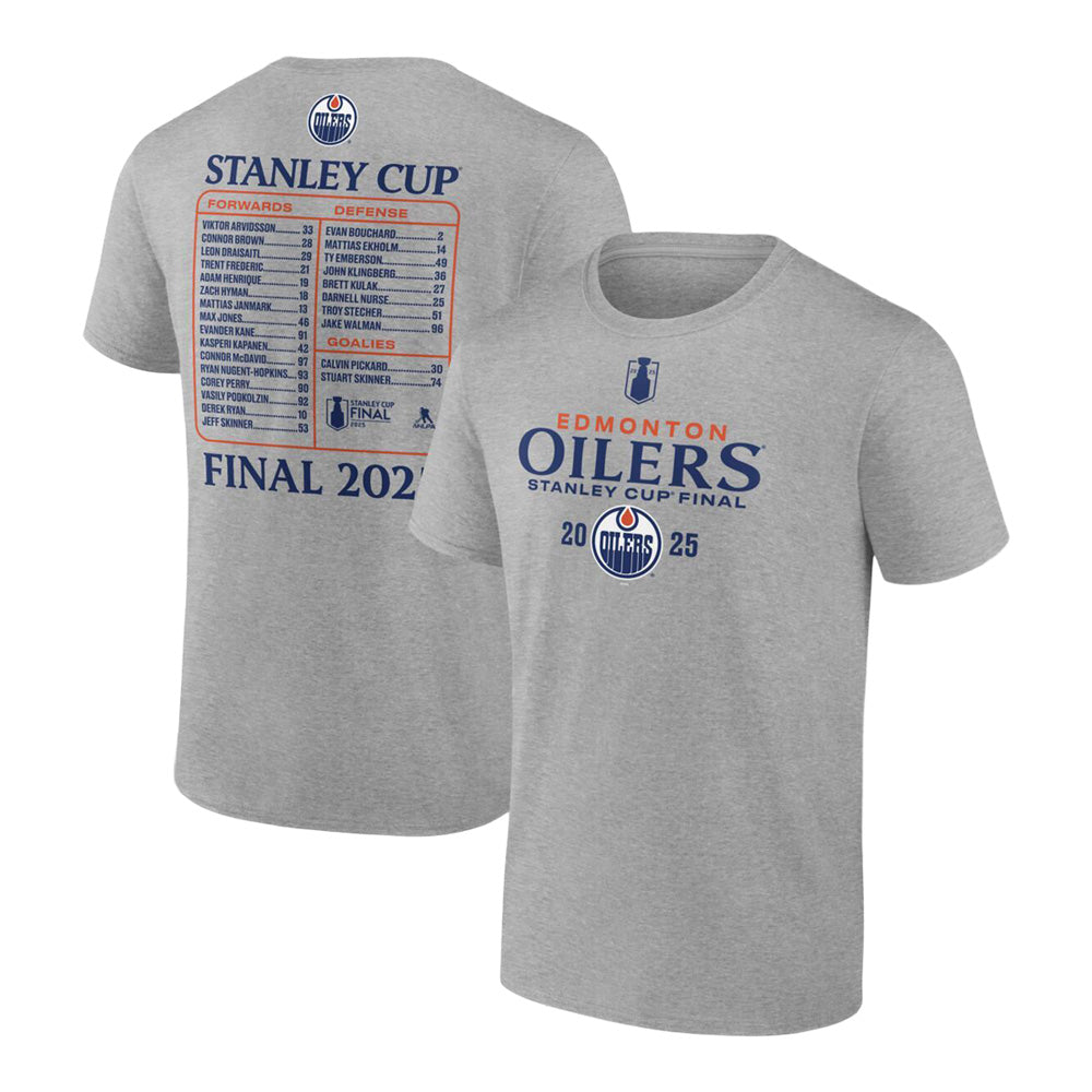 FANATICS EDMONTON OILERS 2025 STANLEY CUP FINAL ROSTER MEN'S GREY T SHIRT