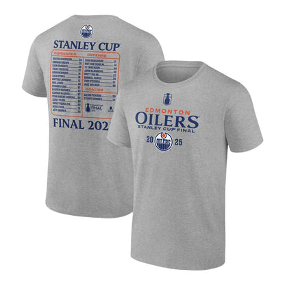 FANATICS EDMONTON OILERS 2025 STANLEY CUP FINAL ROSTER MEN'S GREY T SHIRT