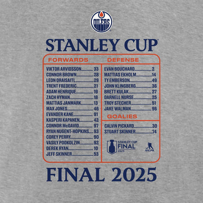 FANATICS EDMONTON OILERS 2025 STANLEY CUP FINAL ROSTER MEN'S GREY T SHIRT