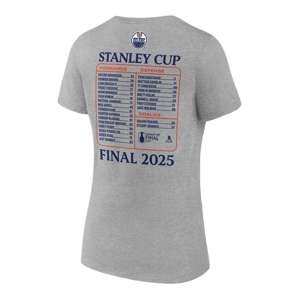FANATICS EDMONTON OILERS 2025 STANLEY CUP FINAL ROSTER WOMEN'S GREY T SHIRT