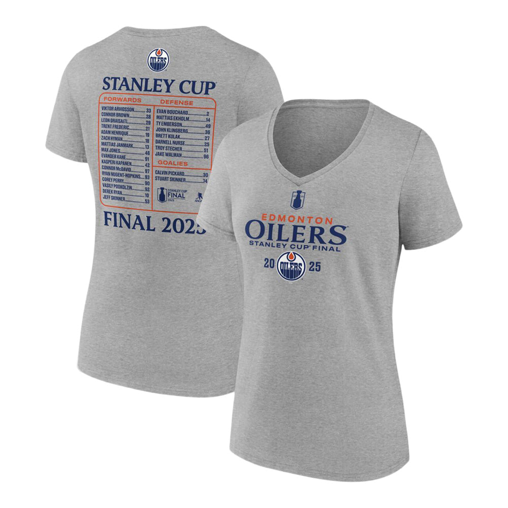 FANATICS EDMONTON OILERS 2025 STANLEY CUP FINAL ROSTER WOMEN'S GREY T SHIRT