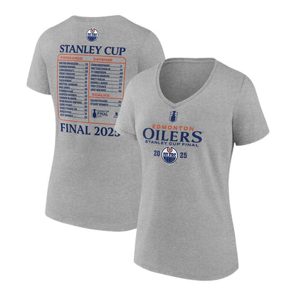 FANATICS EDMONTON OILERS 2025 STANLEY CUP FINAL ROSTER WOMEN'S GREY T SHIRT