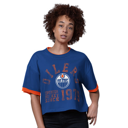 Starter Edmonton Oilers Flyout Women's Navy T Shirt