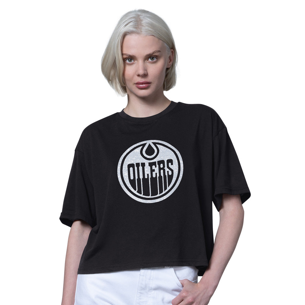 Starter Edmonton Oilers Women's Black Crop T Shirt
