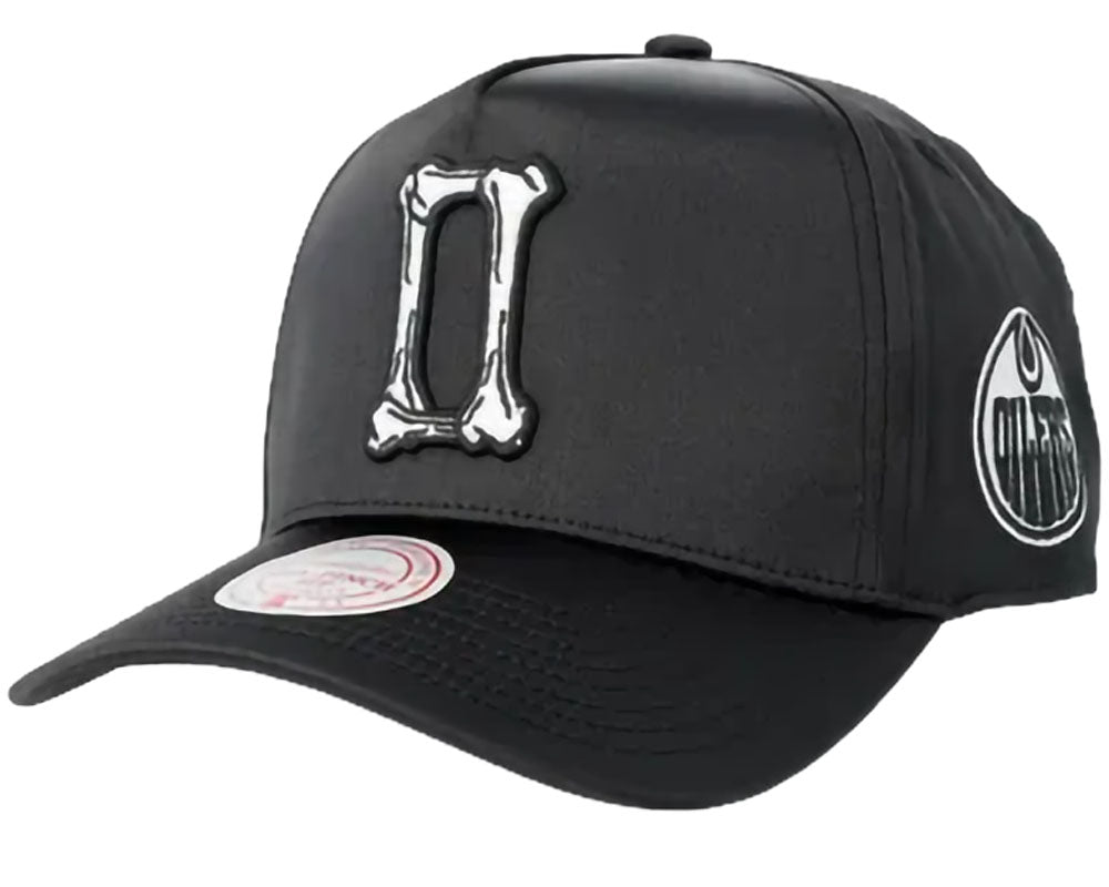 Mitchell & Ness Edmonton Oilers Bone Letter Black Snapback Hat
