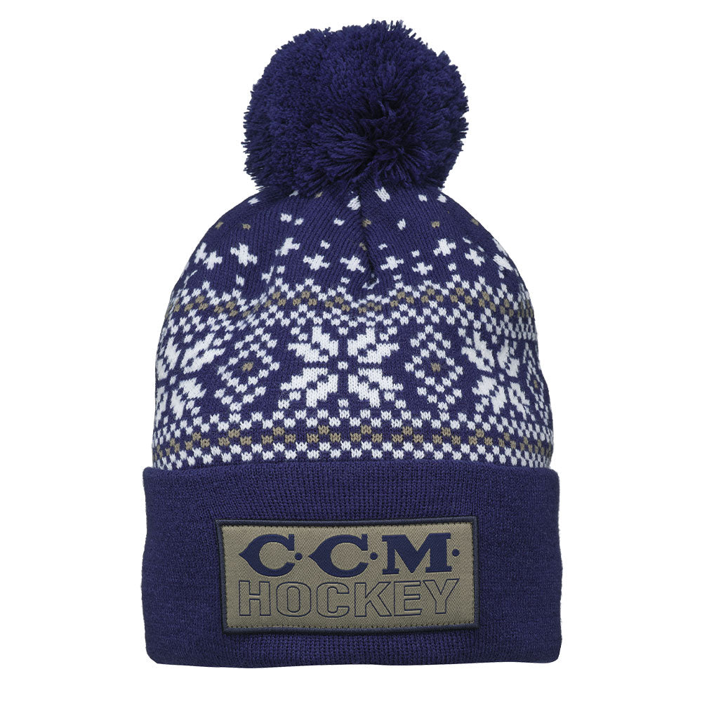 CCM HOLIDAY ADULT NAVY POM KNIT TOQUE