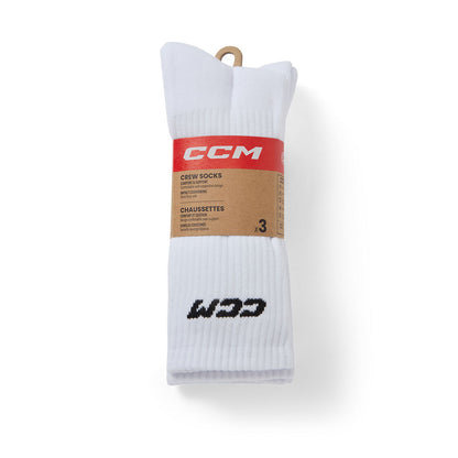 CCM Senior White Crew Socks - 3 Pack