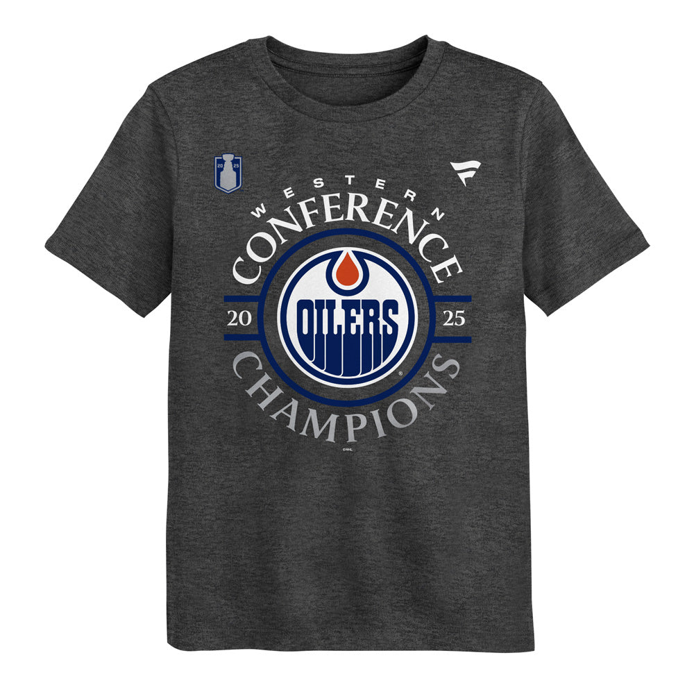 OUTERSTUFF EDMONTON OILERS 2025 CONFERENCE CHAMPIONS KID'S GREY T SHIRT